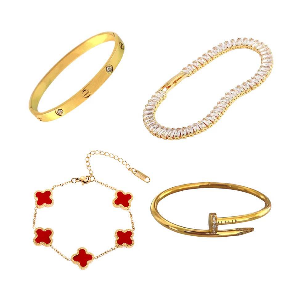 Cartier Nail And Love Bangle With Tennis And Red Clover Bracelet