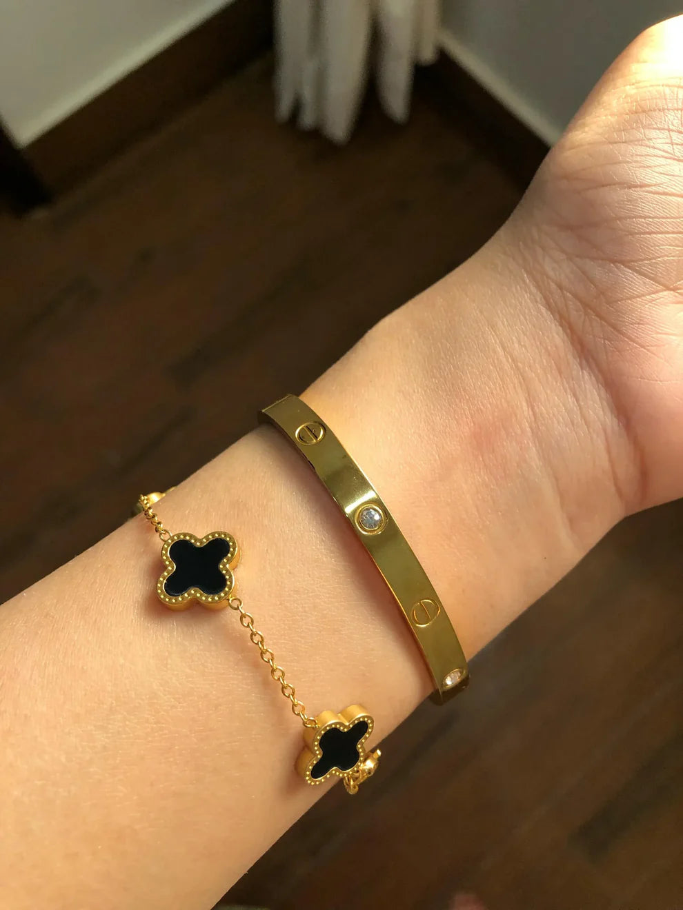 Cartier Love Bangle And Black Clover Bracelet Stack