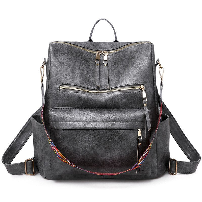 Retro Large Backpack Women PU Leather