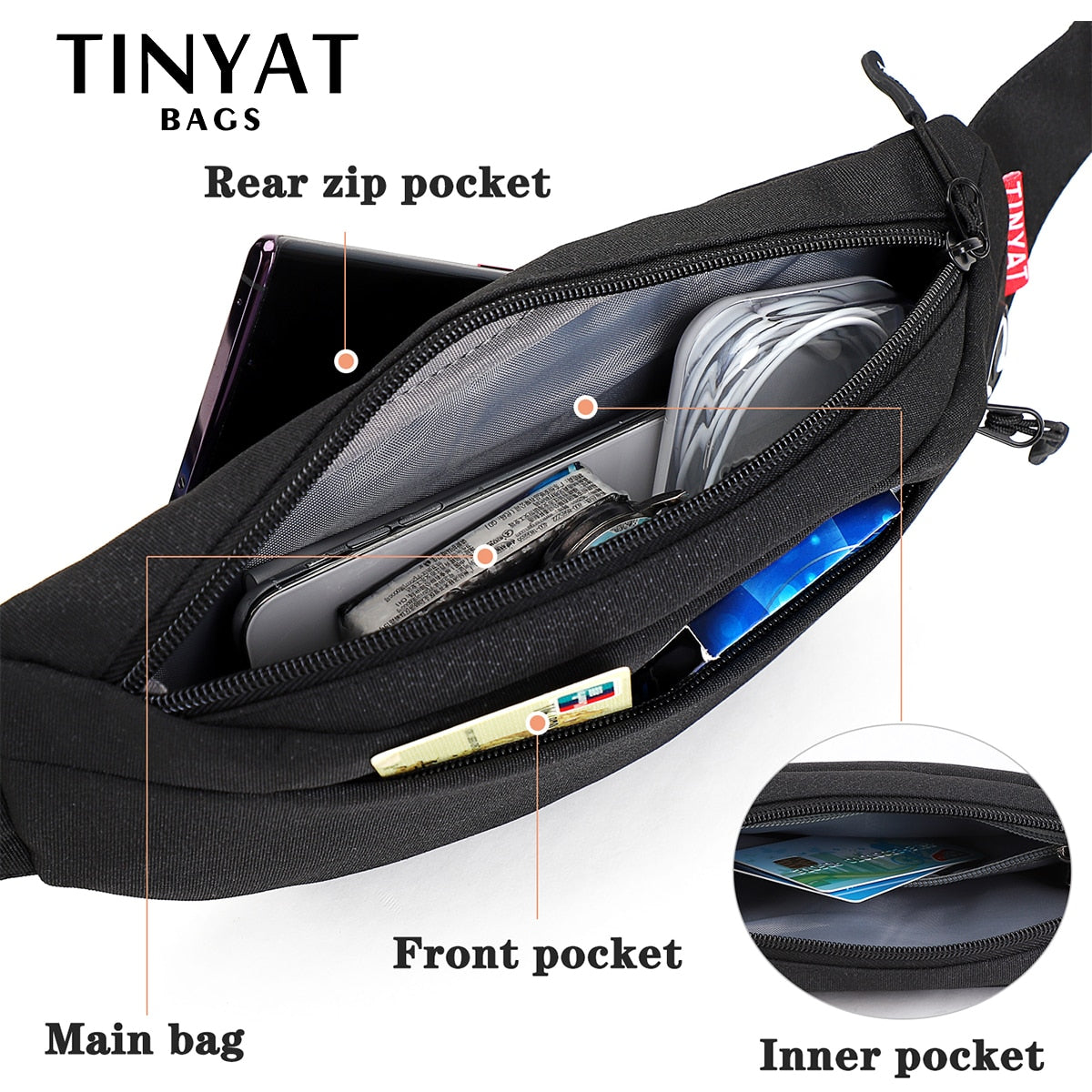 TINYAT Men Waist Bag Pack Purse