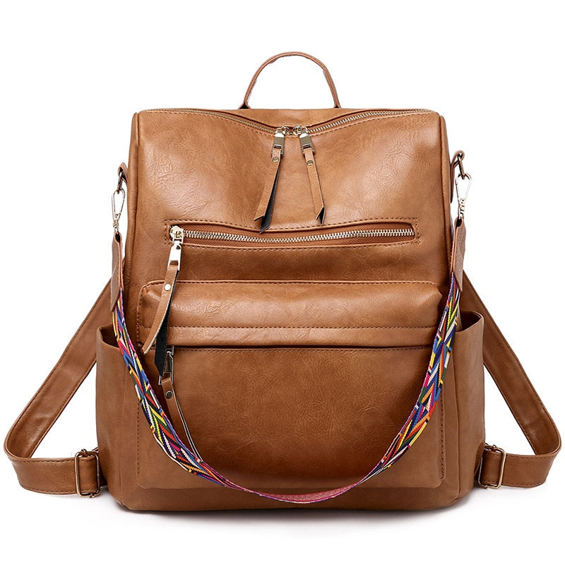 Retro Large Backpack Women PU Leather