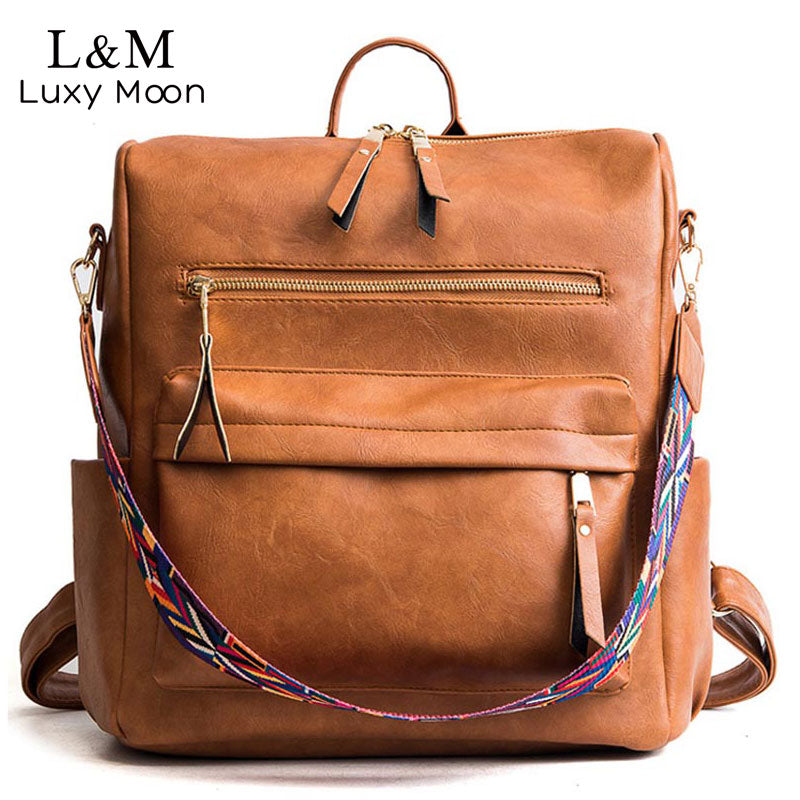 Retro Large Backpack Women PU Leather