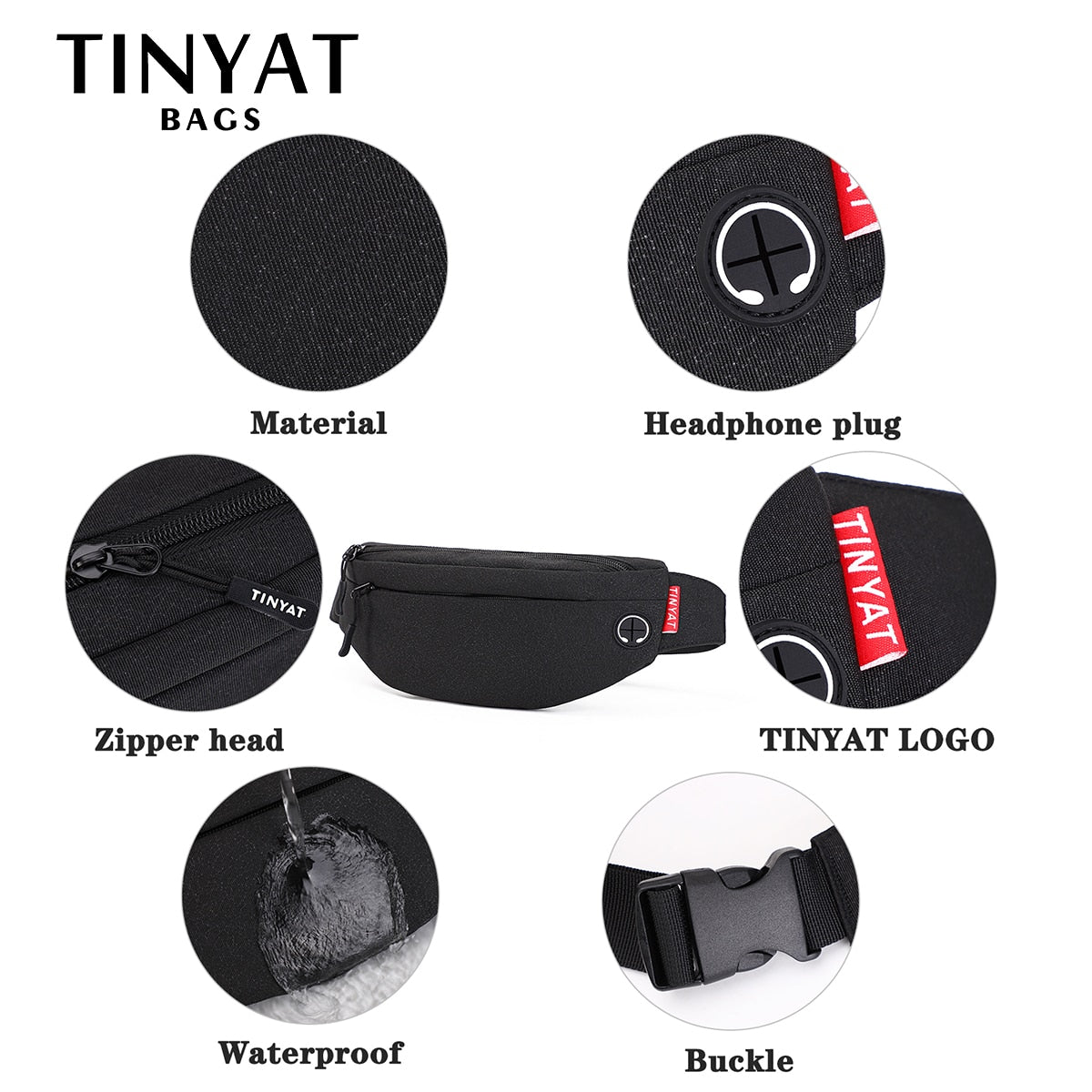 TINYAT Men Waist Bag Pack Purse