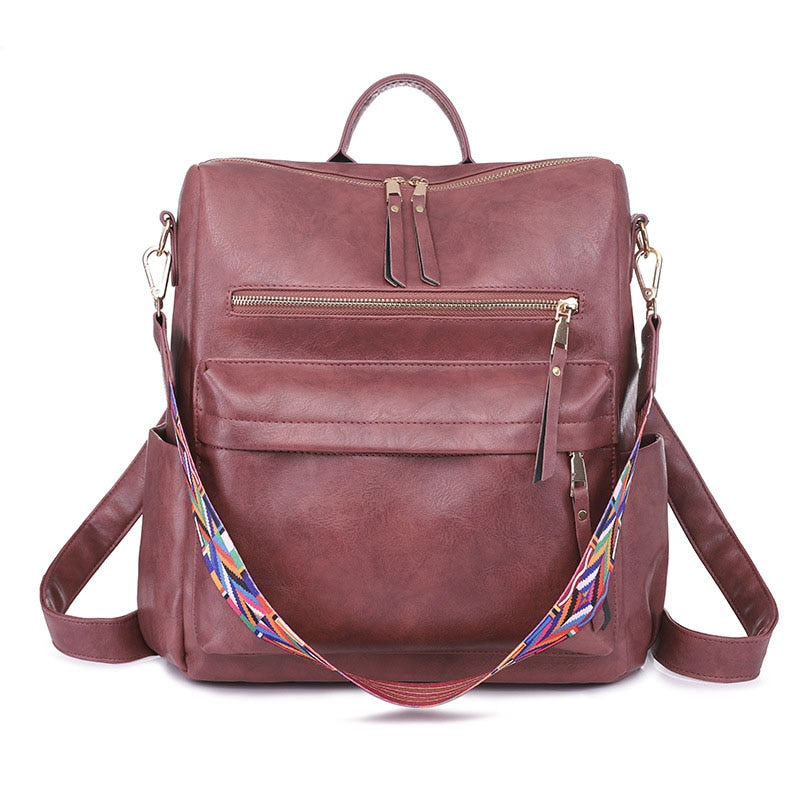 Retro Large Backpack Women PU Leather