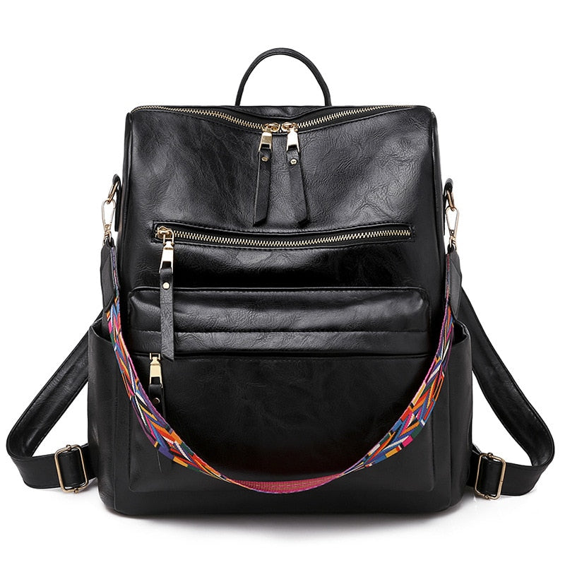 Retro Large Backpack Women PU Leather