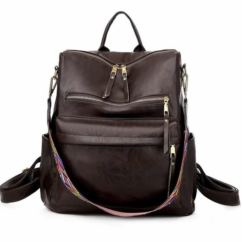 Retro Large Backpack Women PU Leather