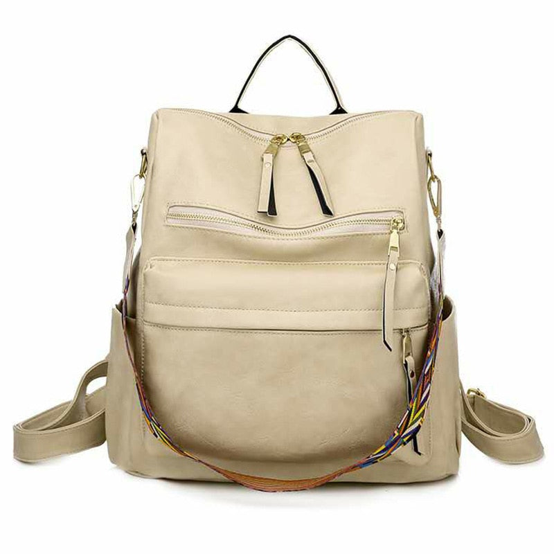 Retro Large Backpack Women PU Leather