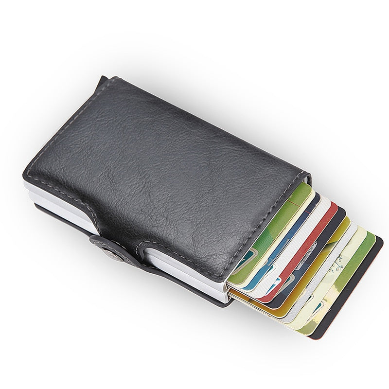 Auto Pop Up Leather Card Holder Wallet For Men Slim Leather Aluminum Card Wallet