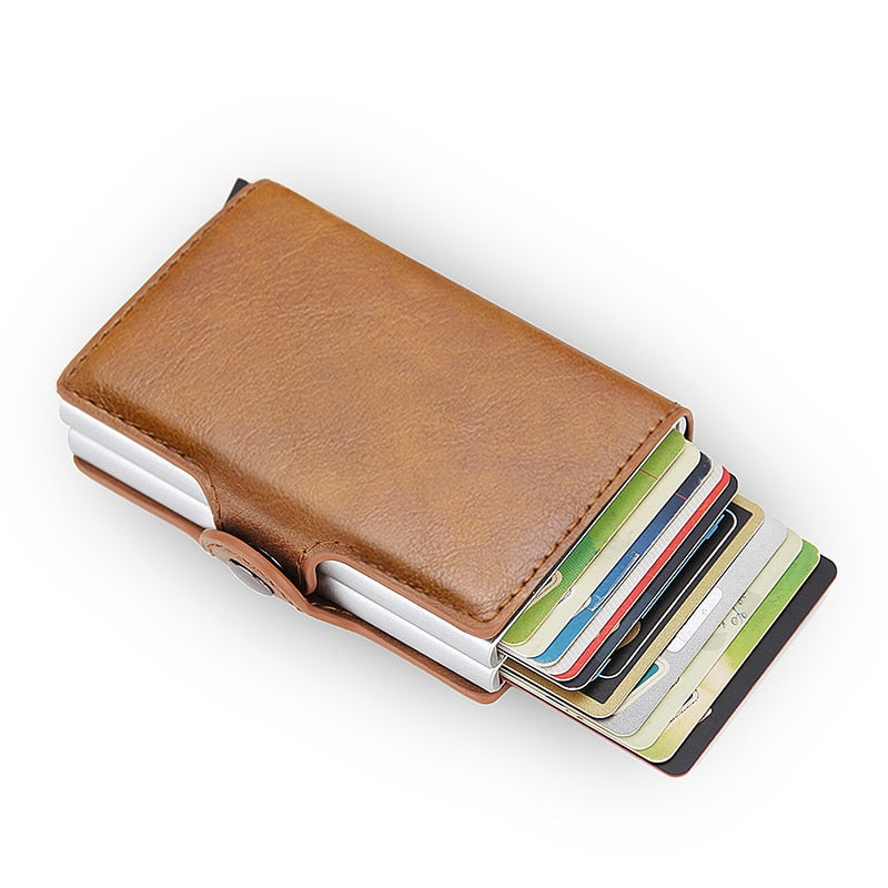 Auto Pop Up Leather Card Holder Wallet For Men Slim Leather Aluminum Card Wallet