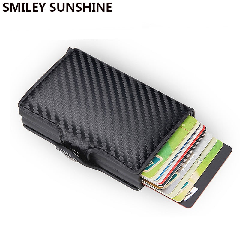 Auto Pop Up Leather Card Holder Wallet For Men Slim Leather Aluminum Card Wallet