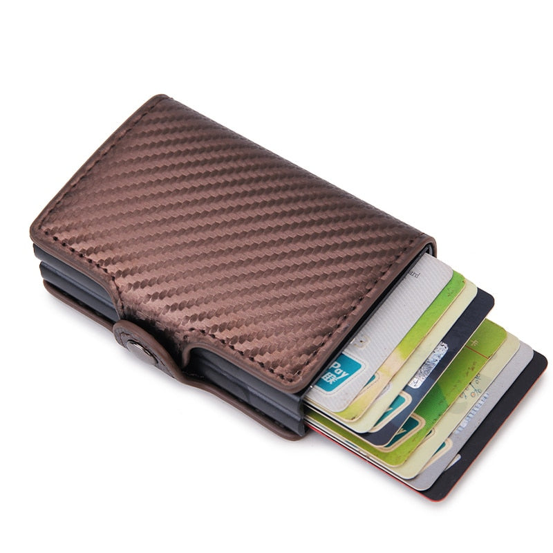 Auto Pop Up Leather Card Holder Wallet For Men Slim Leather Aluminum Card Wallet