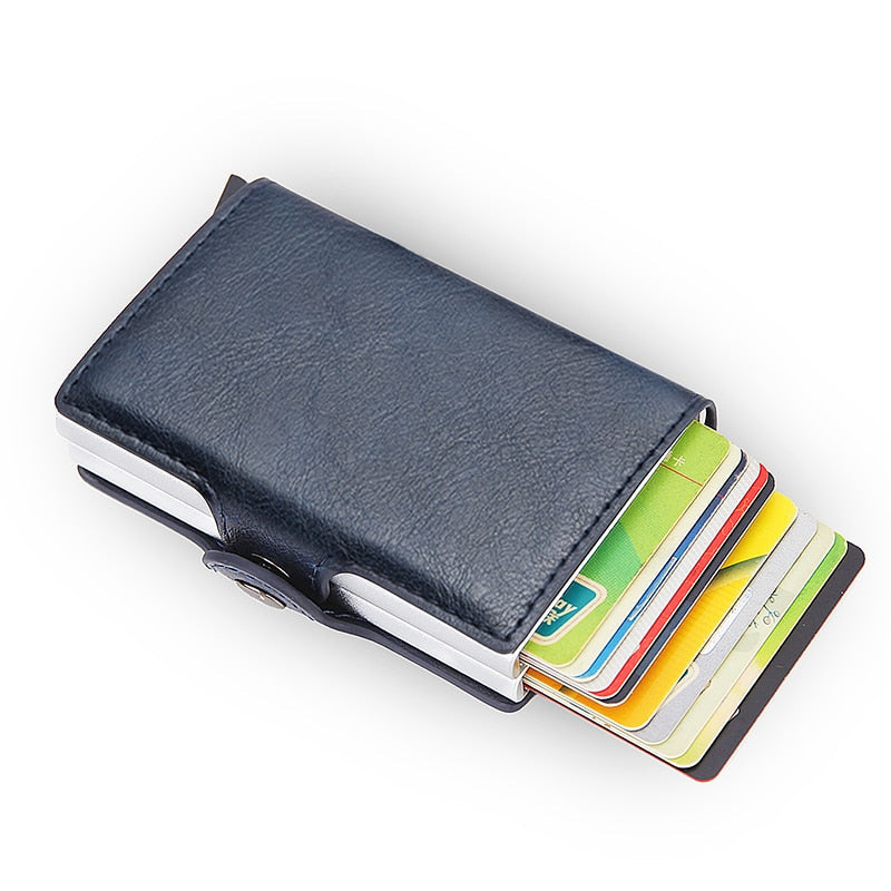 Auto Pop Up Leather Card Holder Wallet For Men Slim Leather Aluminum Card Wallet