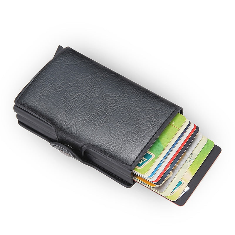 Auto Pop Up Leather Card Holder Wallet For Men Slim Leather Aluminum Card Wallet