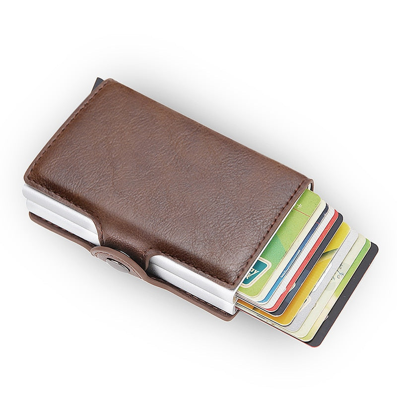 Auto Pop Up Leather Card Holder Wallet For Men Slim Leather Aluminum Card Wallet