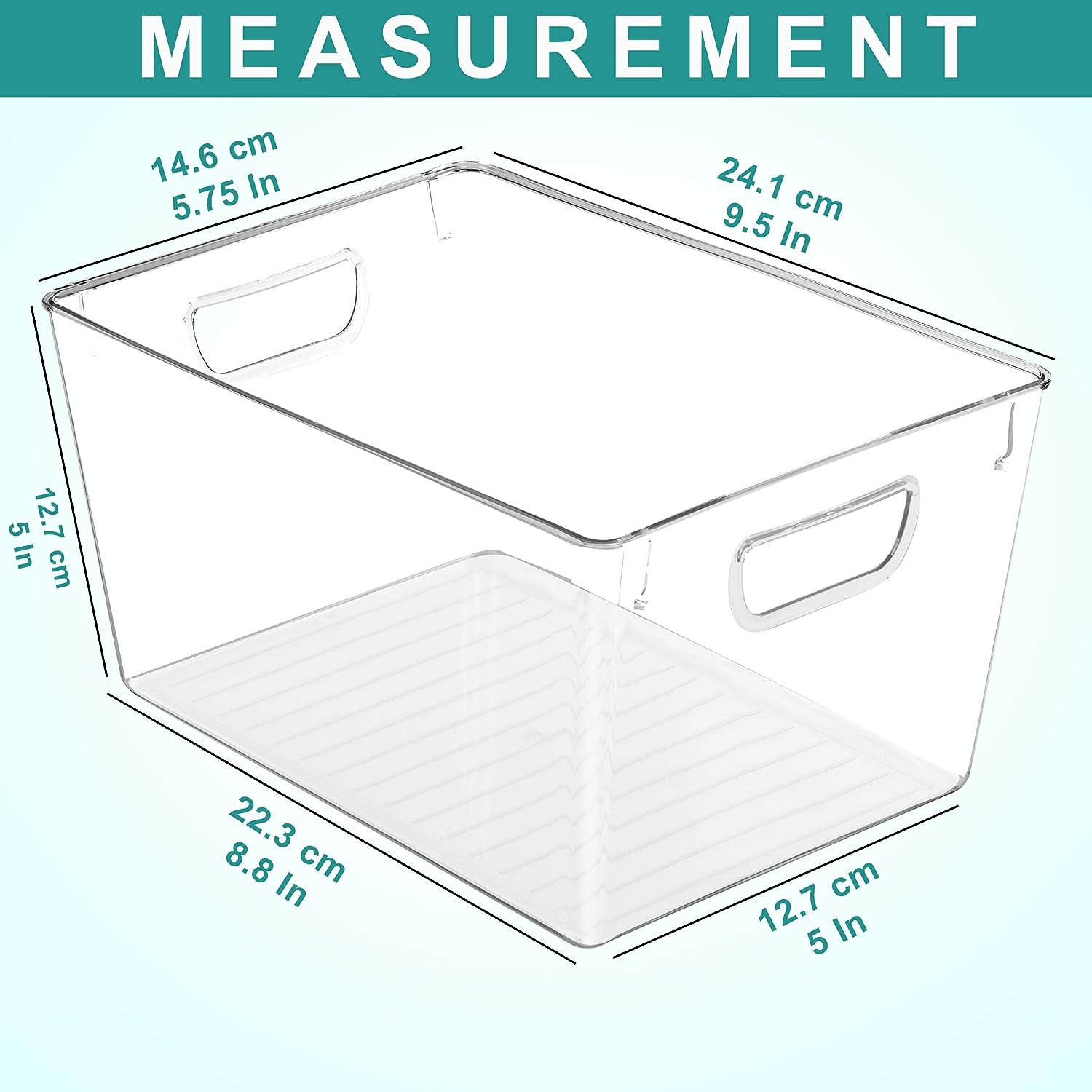 Fast Forward Organizer Bins Clear Pack of 2 Storage and Fridge Organizing Bins with Built-in Handles