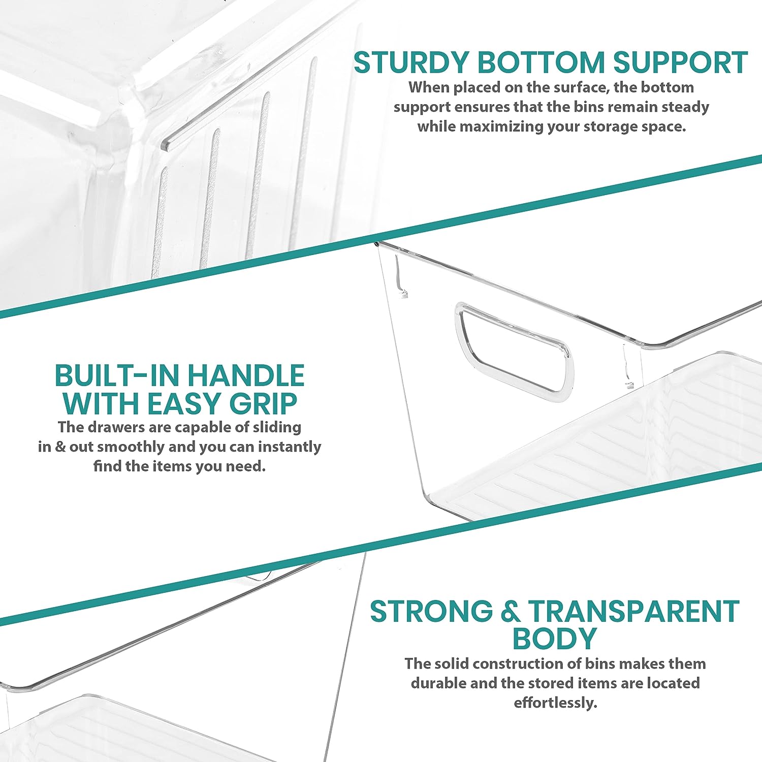 Fast Forward Organizer Bins Clear Pack of 2 Storage and Fridge Organizing Bins with Built-in Handles