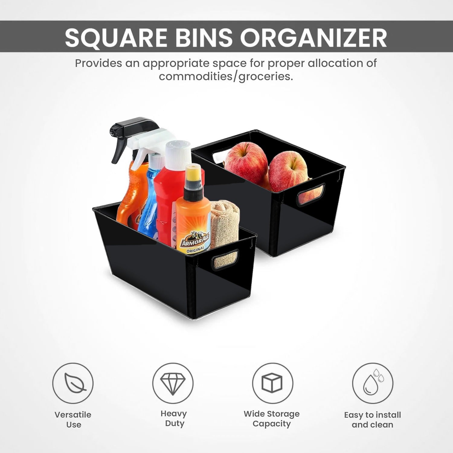 Fast Forward Organizer Bins Clear Pack of 2 Storage and Fridge Organizing Bins with Built-in Handles